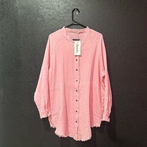 PAINTCOLORS Pink Button Down Long Sleeve Tunic Dress Size L NWT